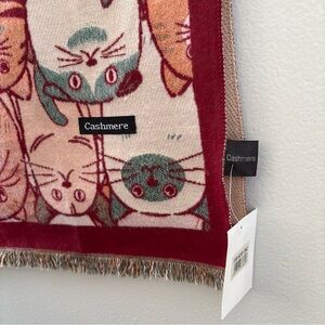 Playful Cat Print Scarf - Red and Cream